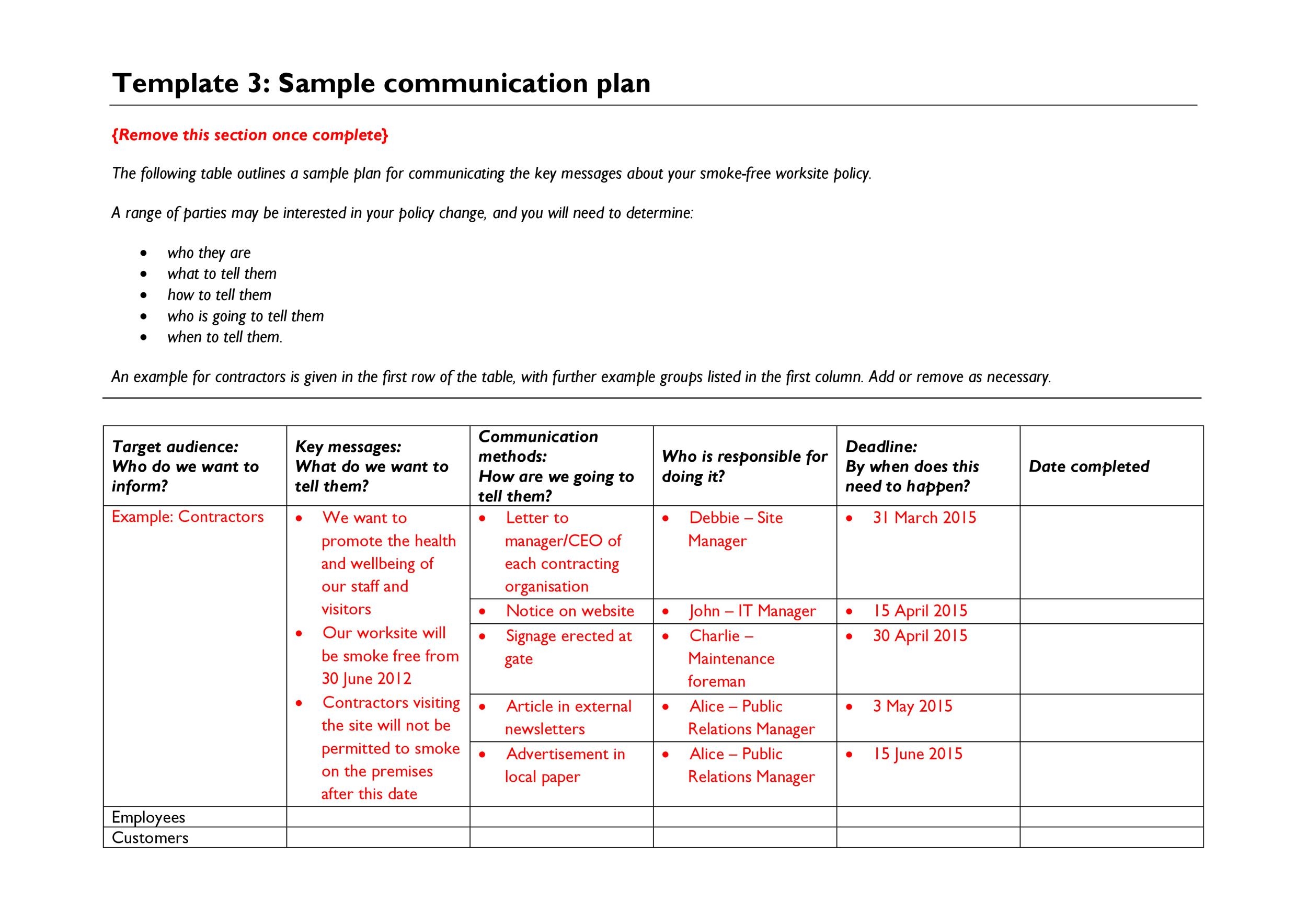 Project Communication Plan Template Word