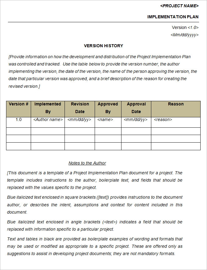 Project Implementation Plan Template 6 Free Word Excel Documents 