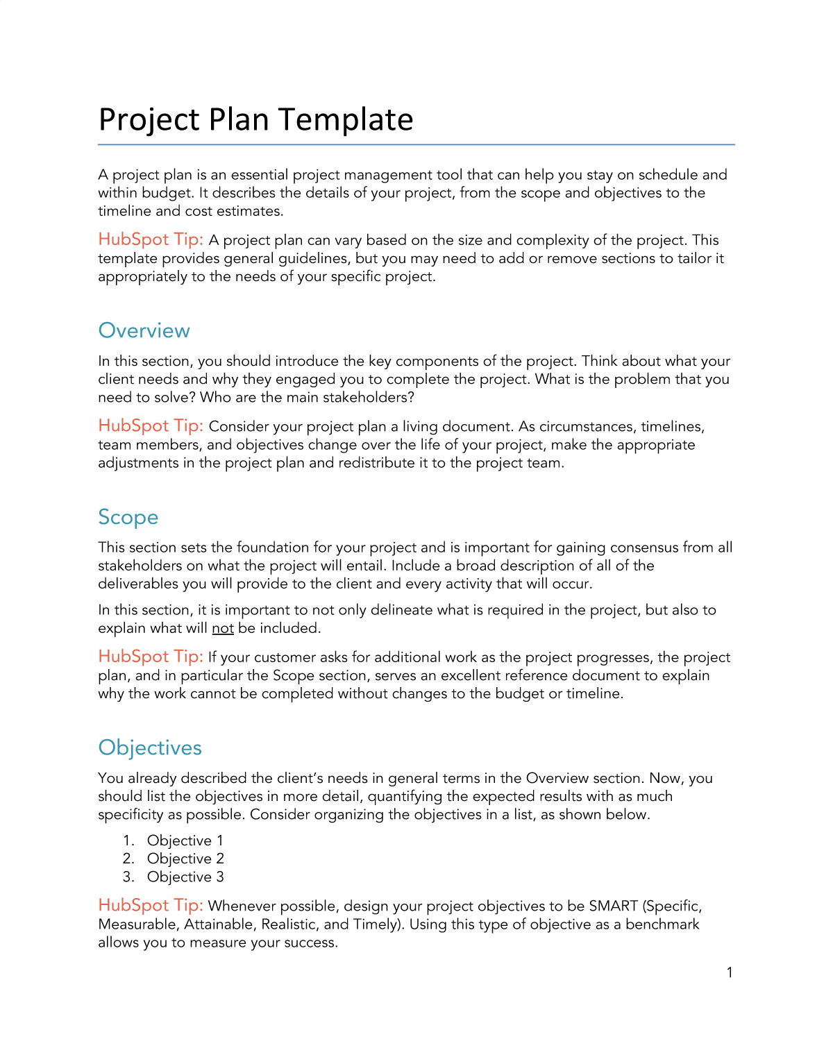 template project plan