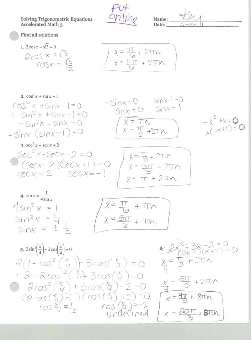 trigonometric equations worksheet with answers pdf