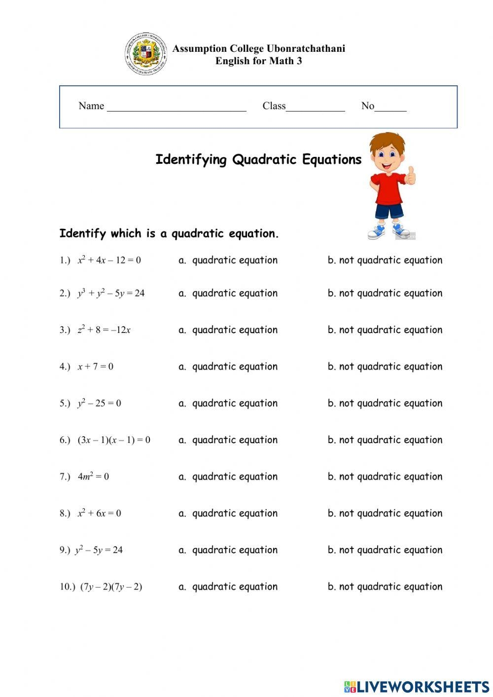 Quadratic Equation Worksheets Worksheets Library
