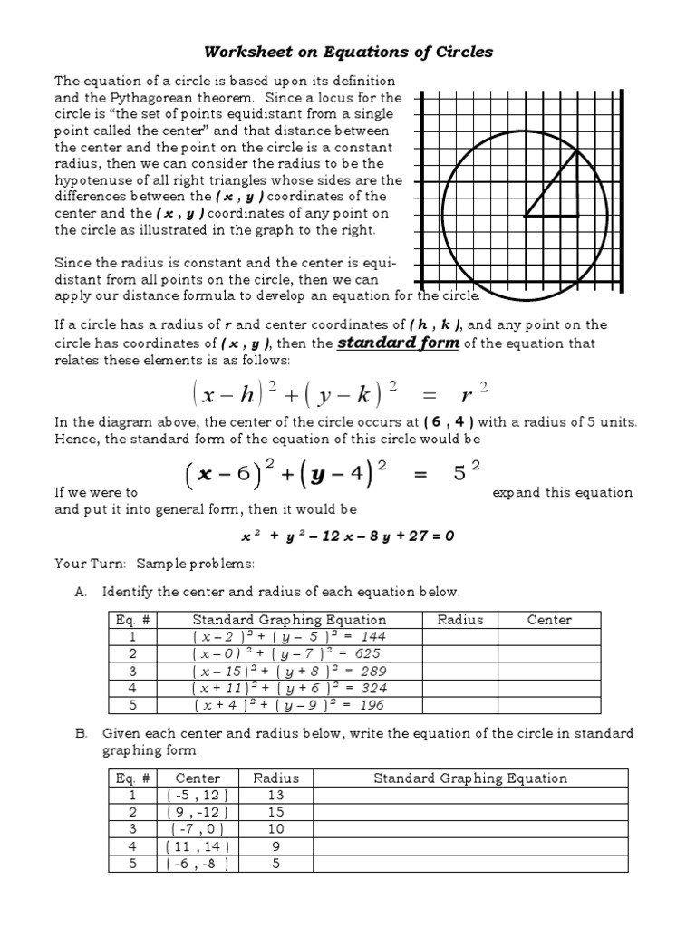 R K Y H X Worksheet On Equations Of Circles PDF Circle 