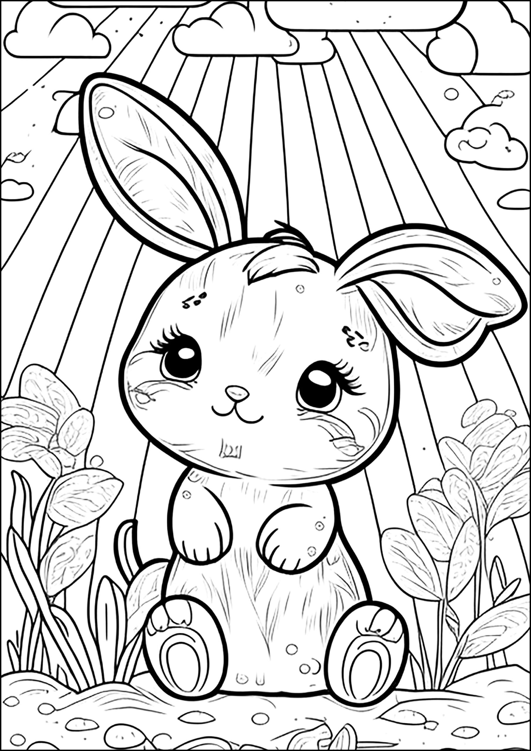 Rabbit Bunny Coloring Cute Printable Pages Cartoon Template Clipart