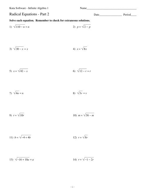 solving square root equations worksheet
