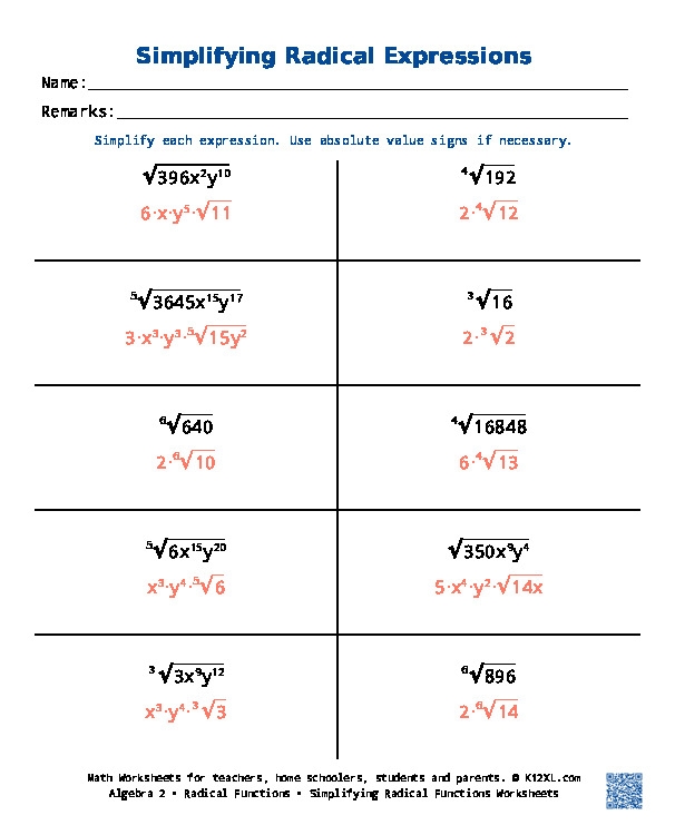 Radical Equations 2 Kuta Software Worksheets Library