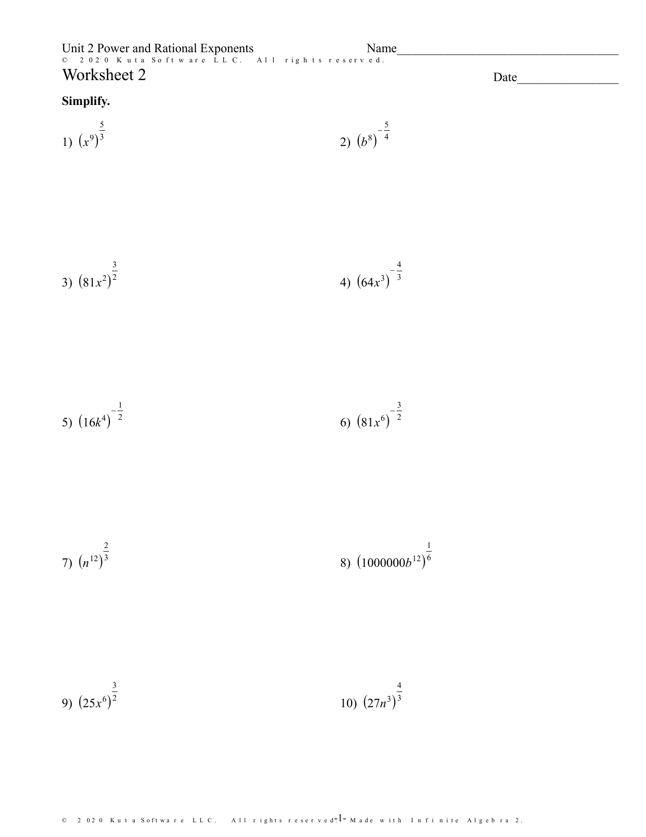 equations with exponents worksheet