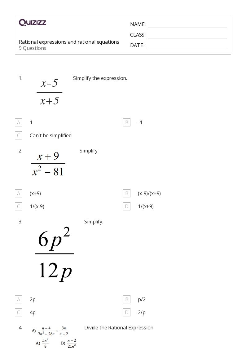 Rational Expressions Worksheets Math Monks Worksheets Library