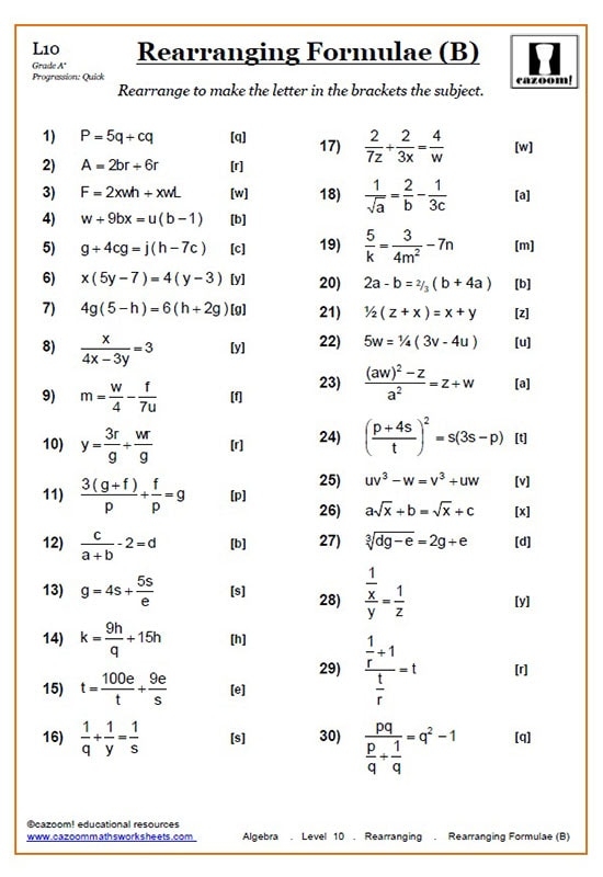 Rearranging Equations Worksheet Year 9 Tessshebaylo