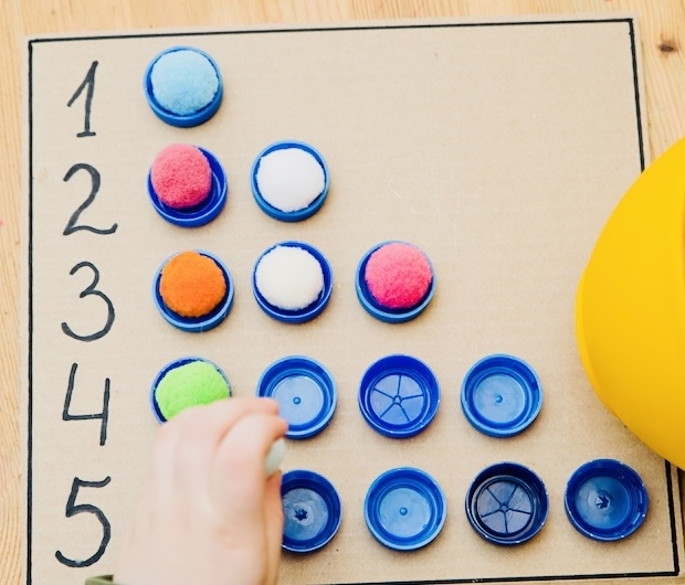 Recycled Bottle Cap Counting Early Education Zone