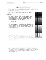 Regression Line Practice pdf Algebra 1B Linear Regression 