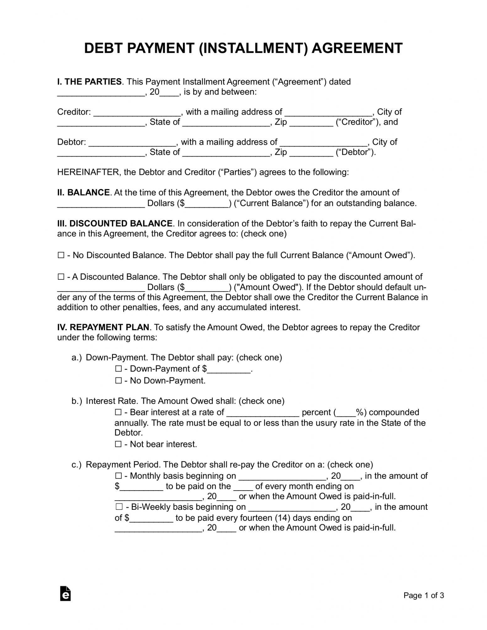 repayment plan agreement template