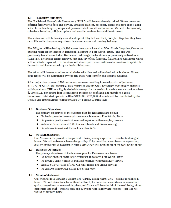 Restaurant Business Plan 32 PDF Word Google Docs Documents Download
