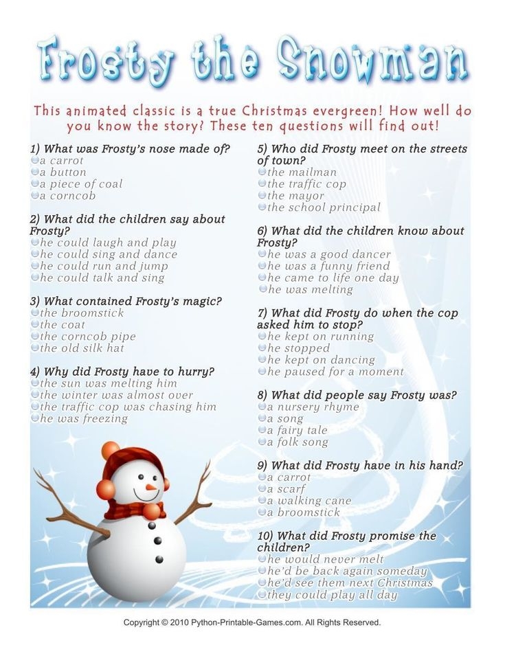 RIGHT And LEFT Story Game Frosty The Snowman Winter Or Christmas Party