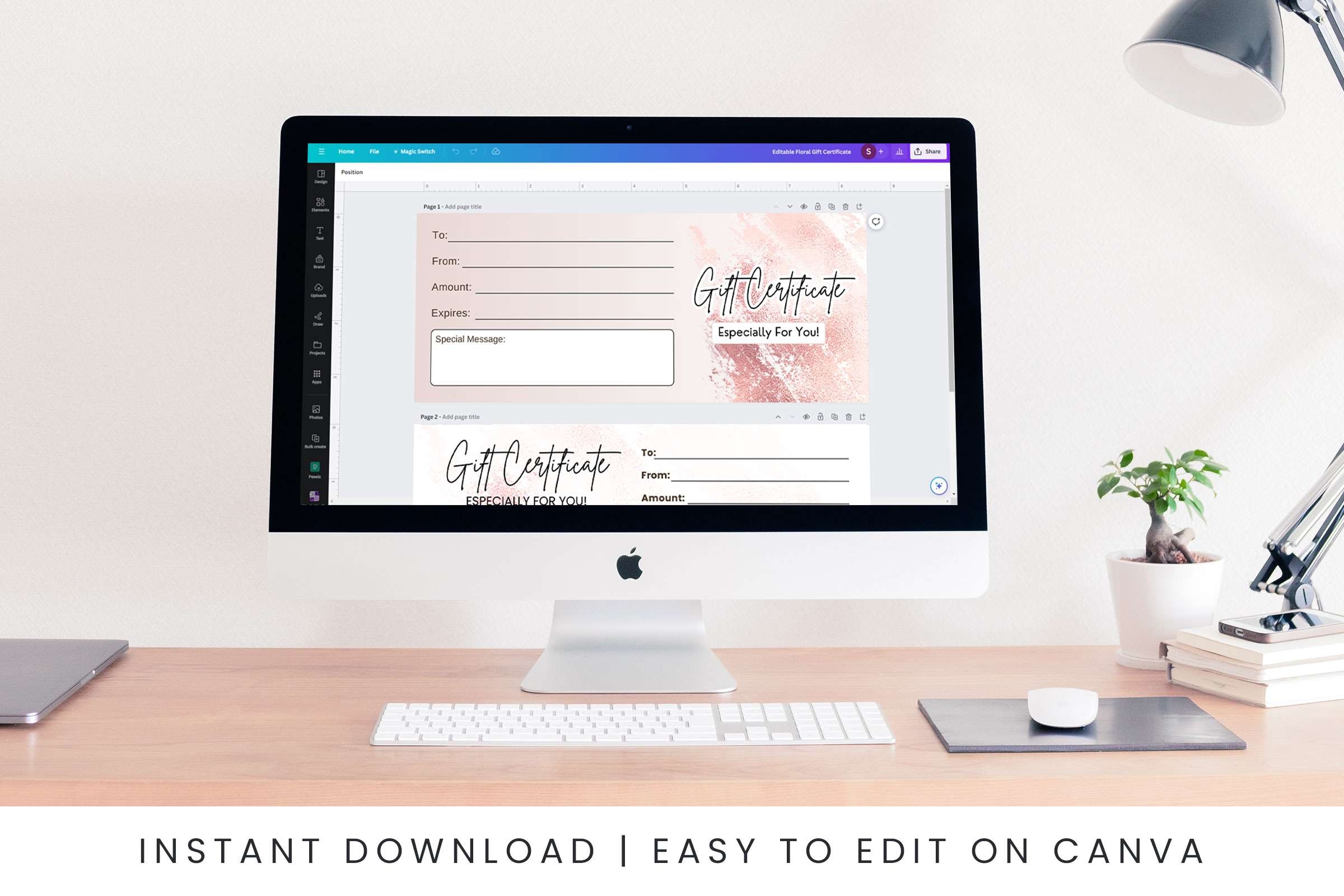 Rosegold Printable Gift Card Template SnapyBiz