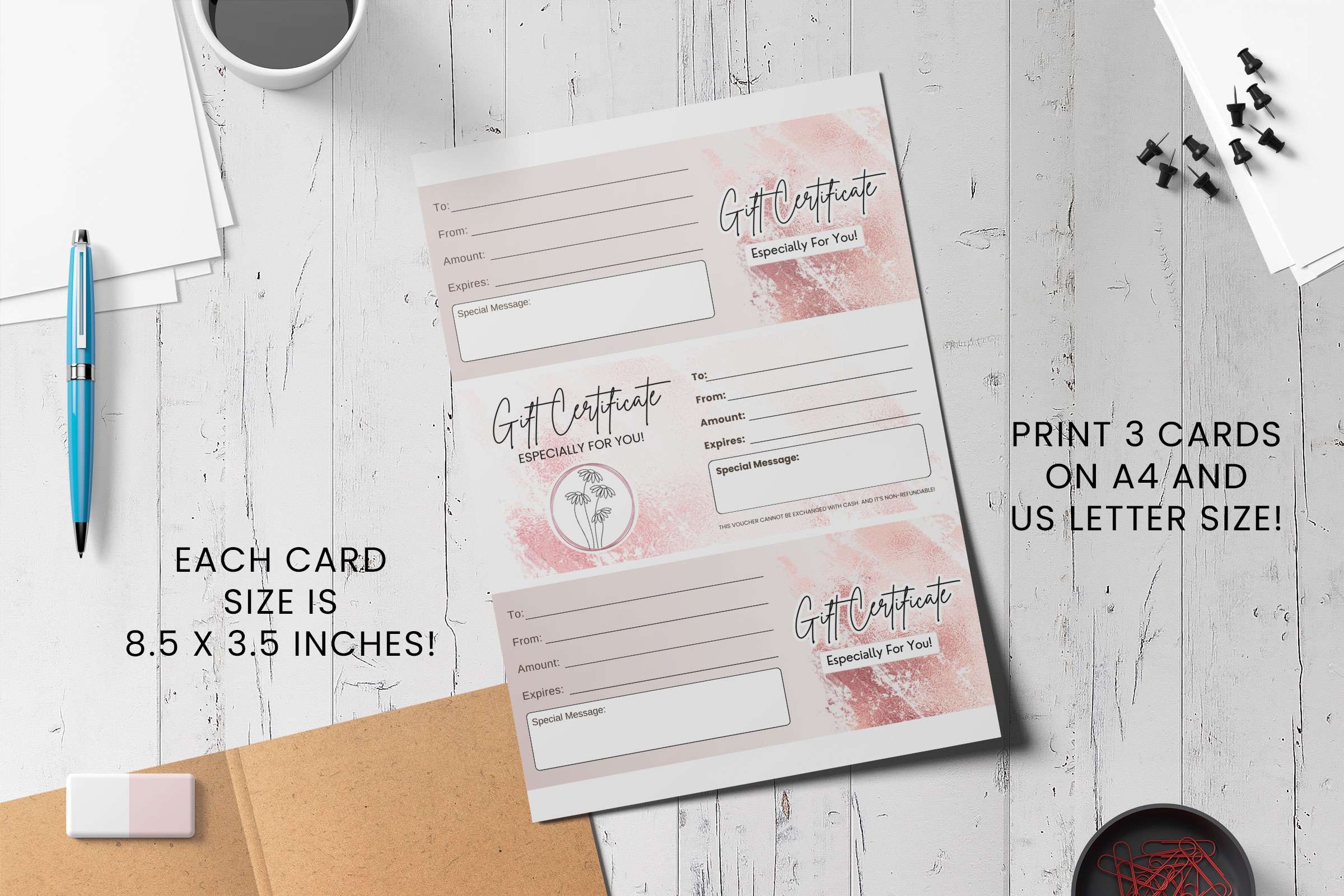 Rosegold Printable Gift Card Template SnapyBiz