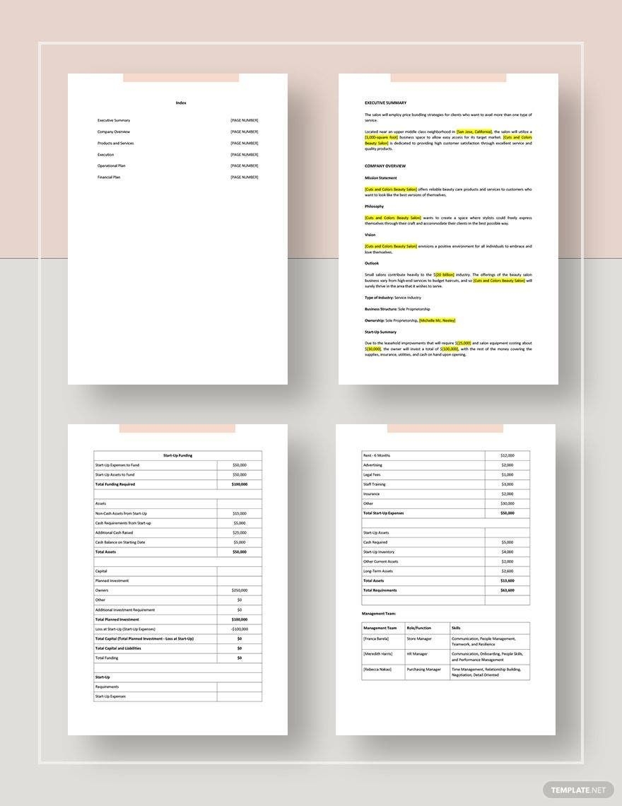 Salon Business Plan Templates Documents Design Free Download 