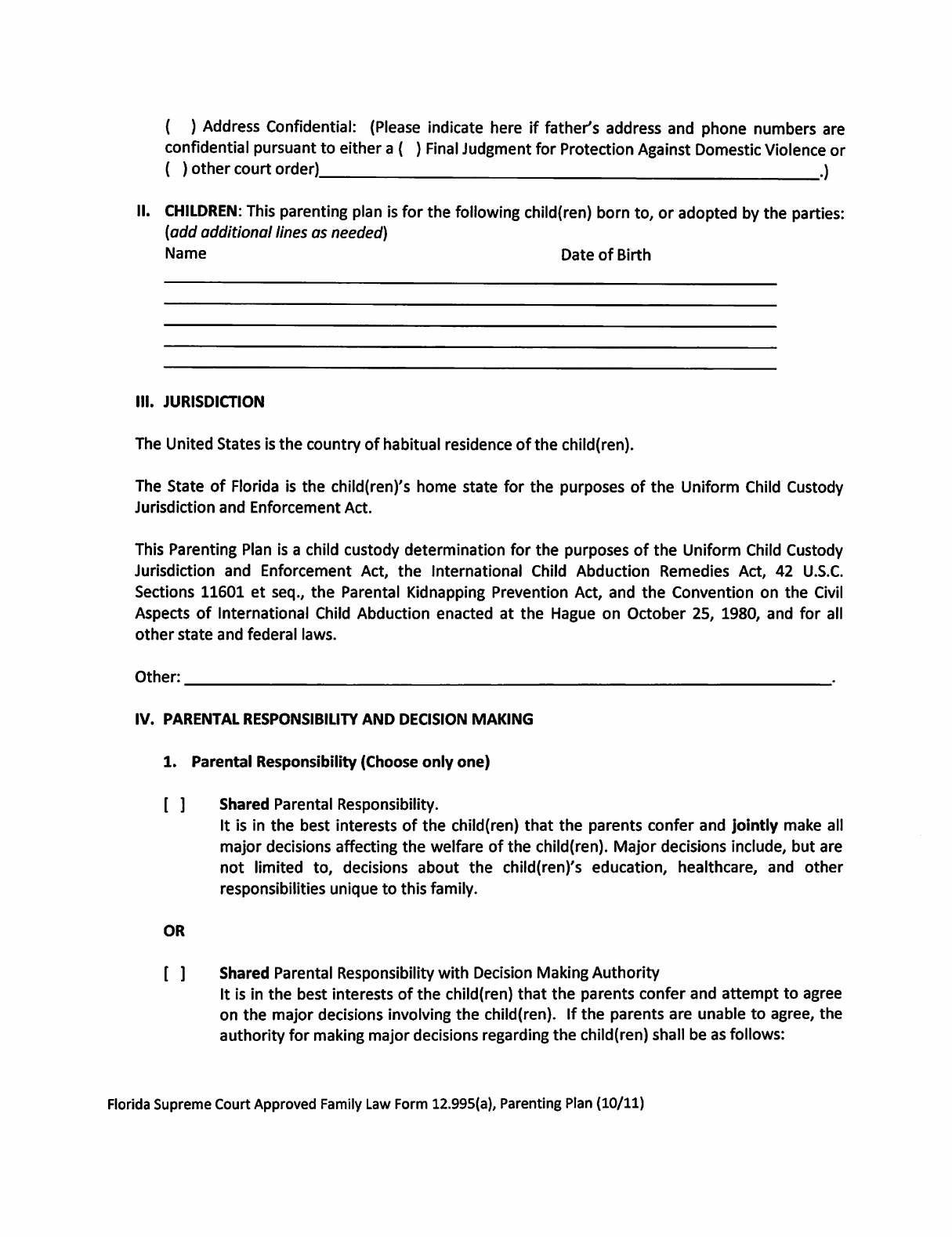 Sample Parenting Plan Template Florida Edit Fill Sign Online 