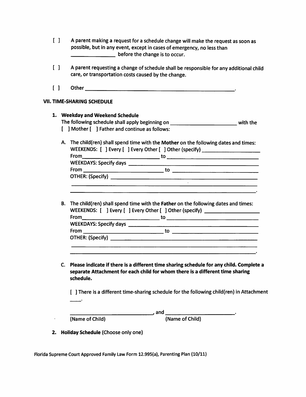 Sample Parenting Plan Template Florida Edit Fill Sign Online 