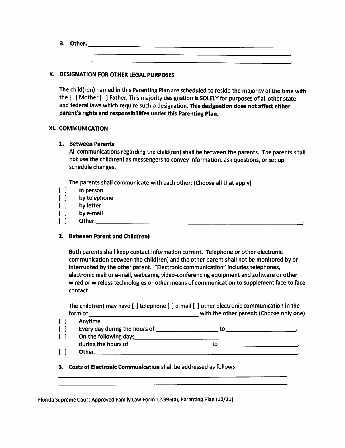 Sample Parenting Plan Template Florida Edit Fill Sign Online 