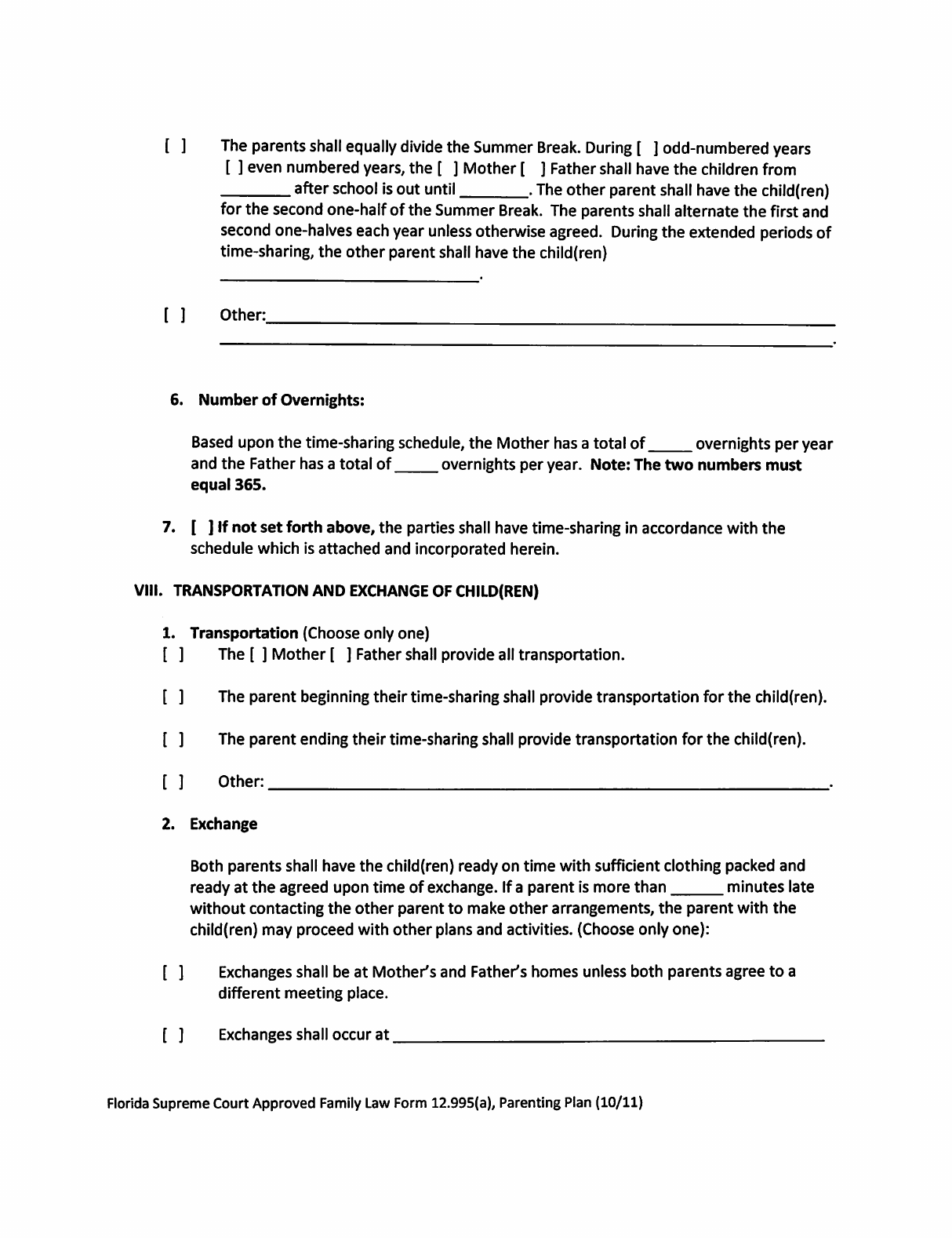 Sample Parenting Plan Template Florida Edit Fill Sign Online 