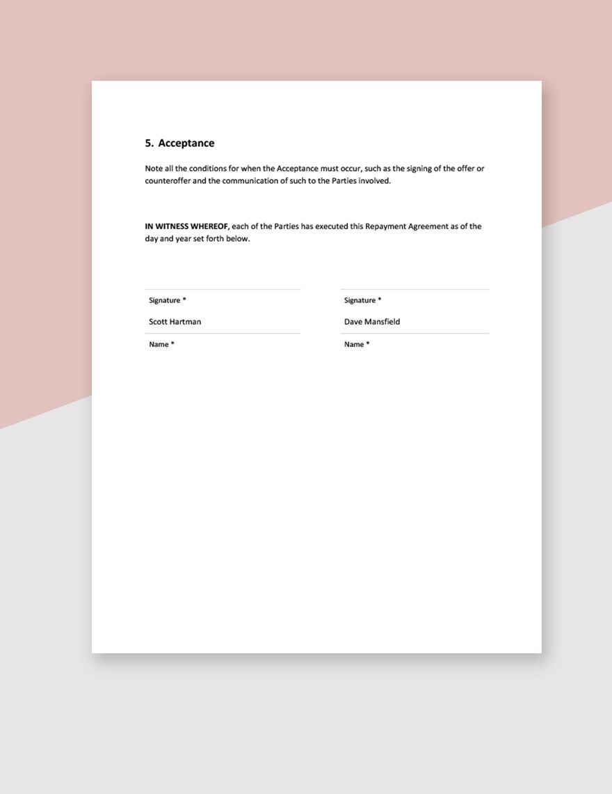 Sample Repayment Agreement Template In Word Google Docs Pages 