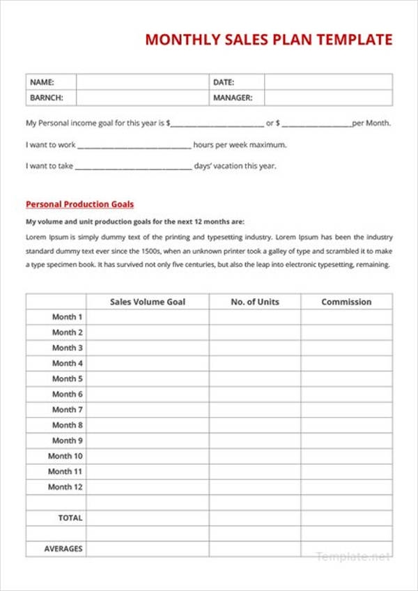 Sample Sales Plan Template