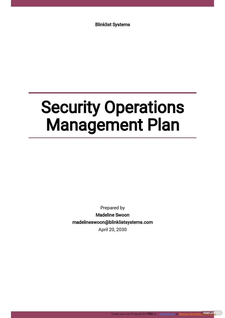 Security Operations Management Plan Template Google Docs Word Apple 