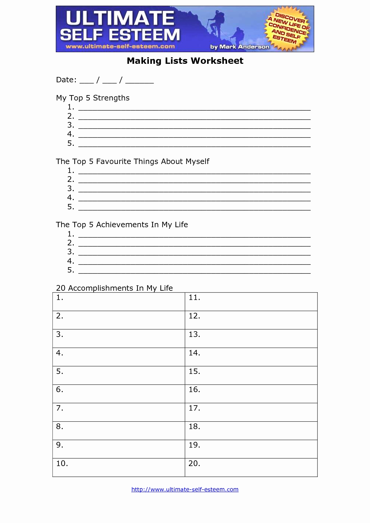 Self Esteem Activities Worksheets Luxury Printable Self Esteem