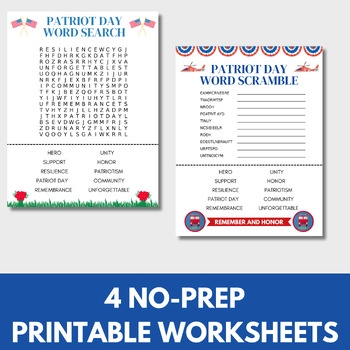 September 11 Patriot Day Printable Word Search Activities By Jenny Marie
