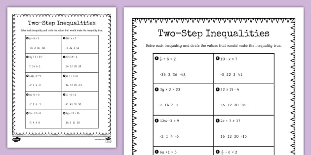 Seventh Grade Two Step Inequalities Activity teacher Made 