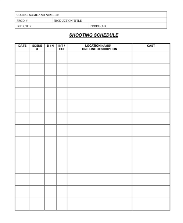 shooting plan template