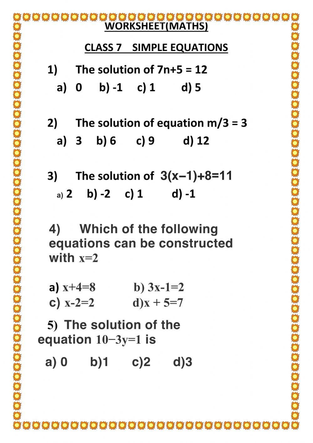 Simple Equations Worksheet Live Worksheets Worksheets Library