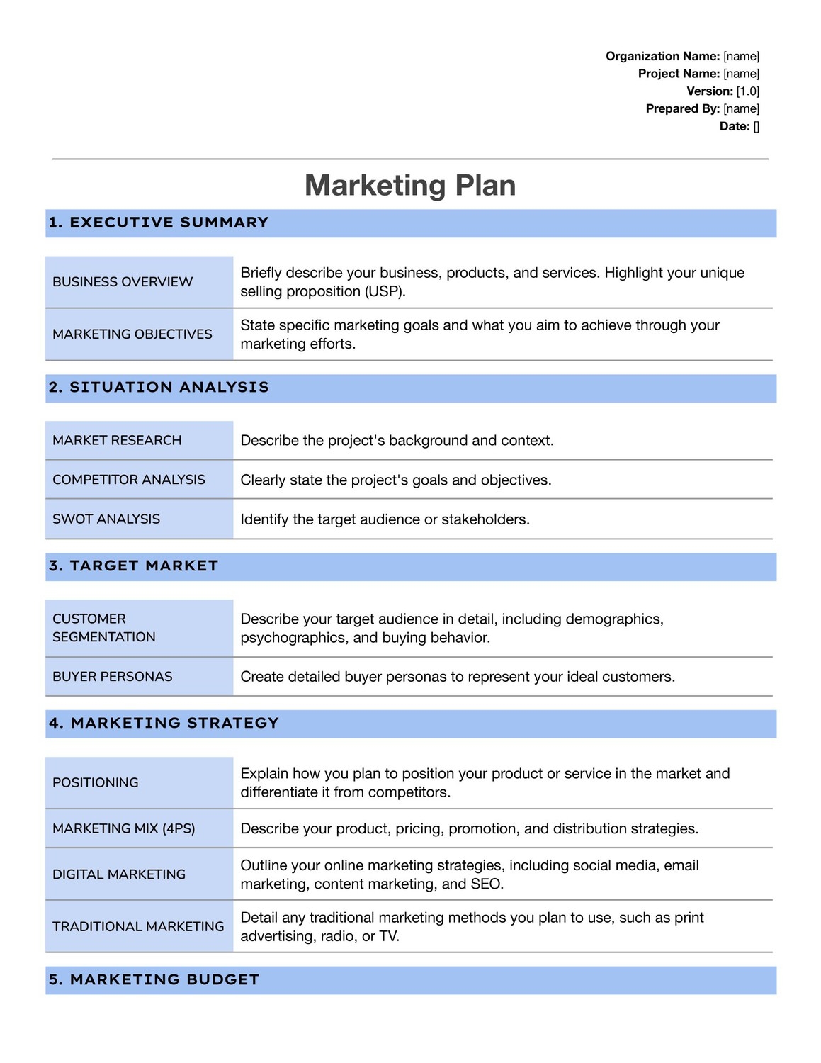 Simple Marketing Plan Google Docs Template