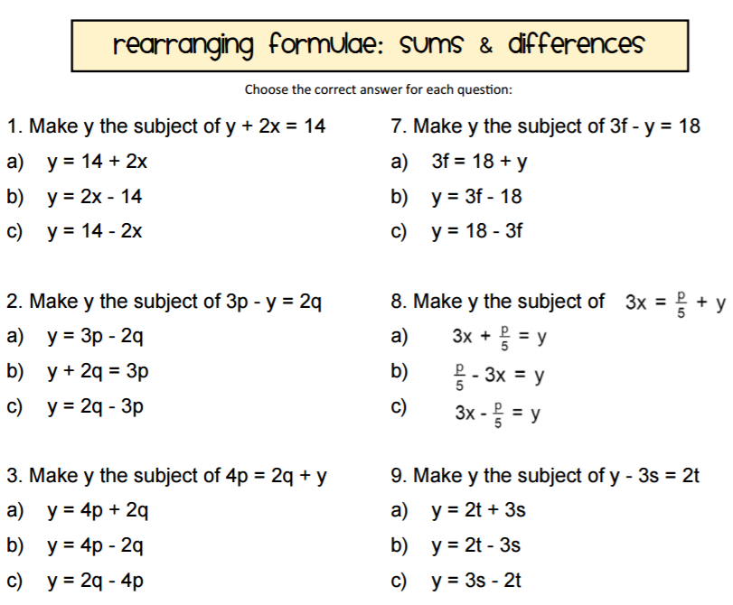 simultaneous equations worksheet