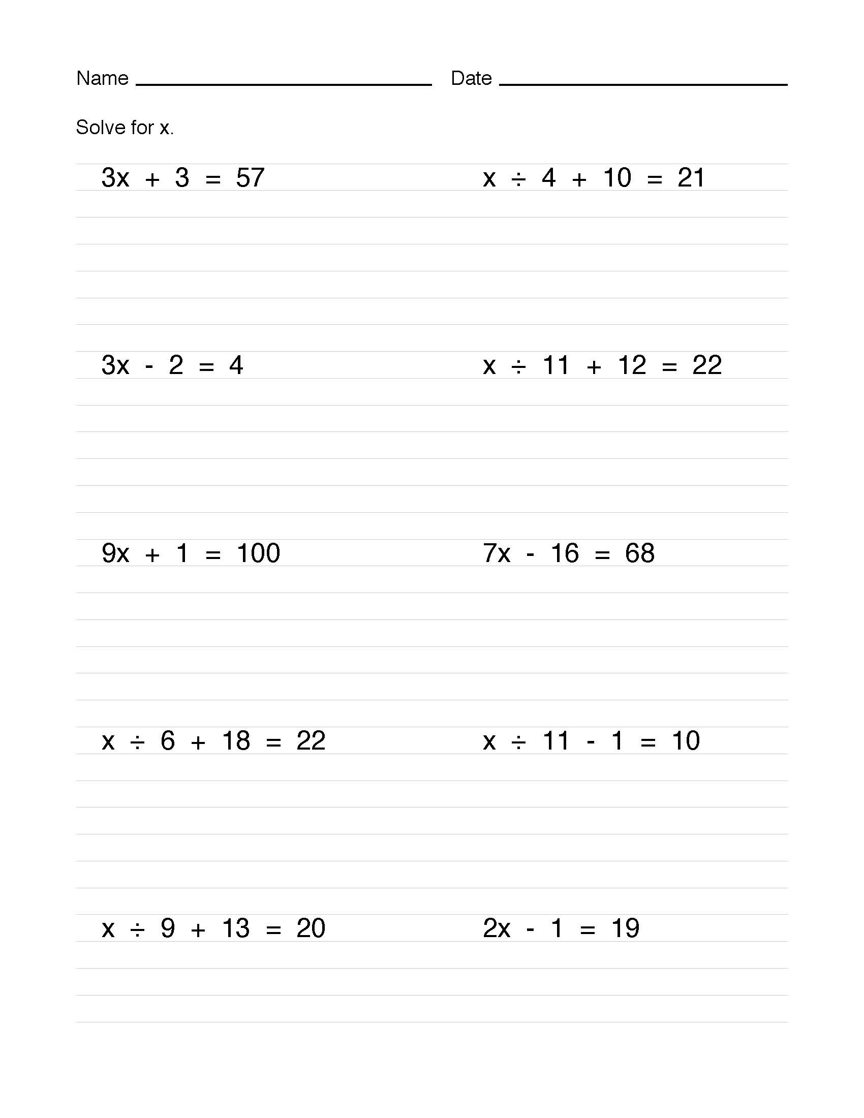 Simple Two Step Algebra Equations Worksheets Mastering The Basics