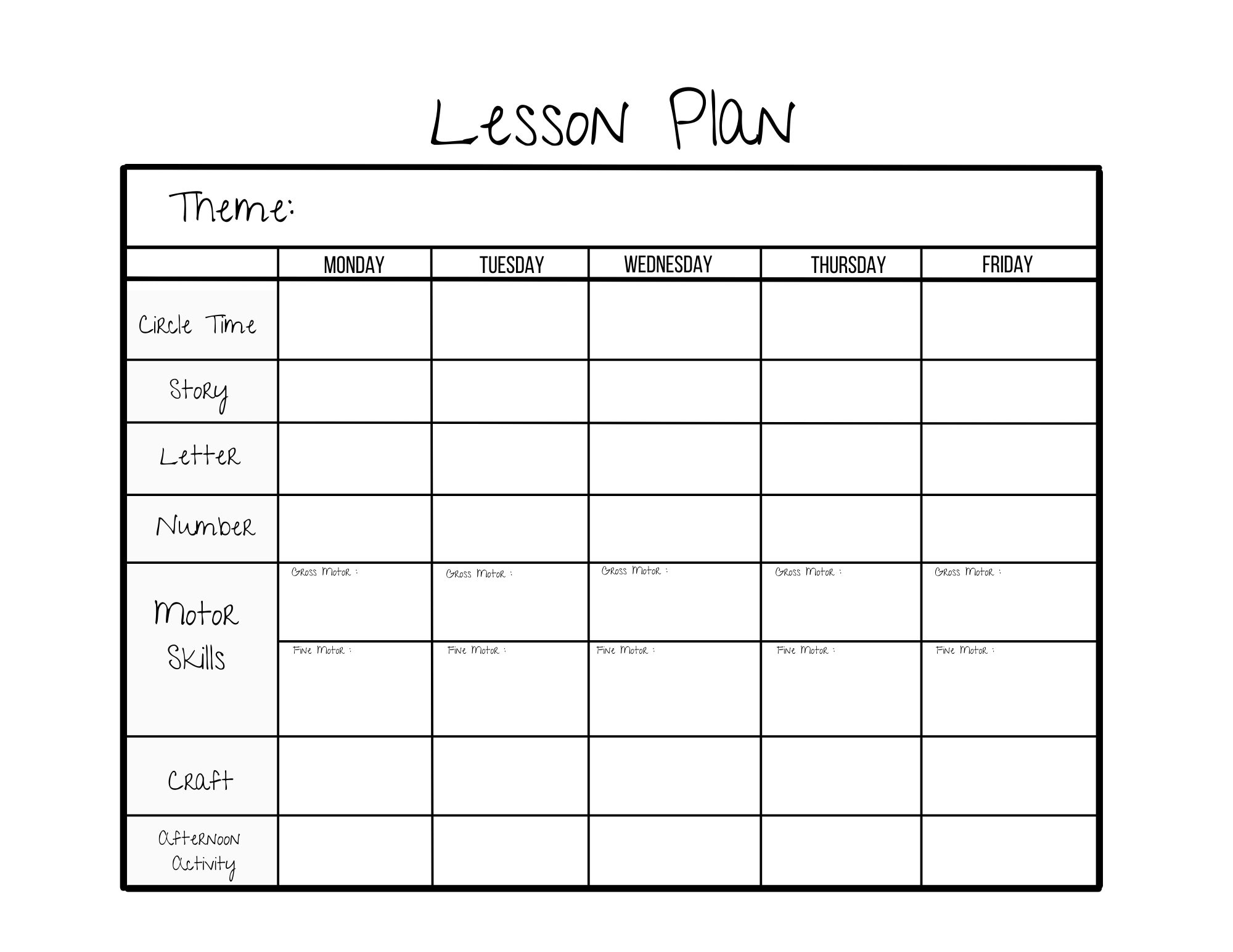 free preschool lesson plan template