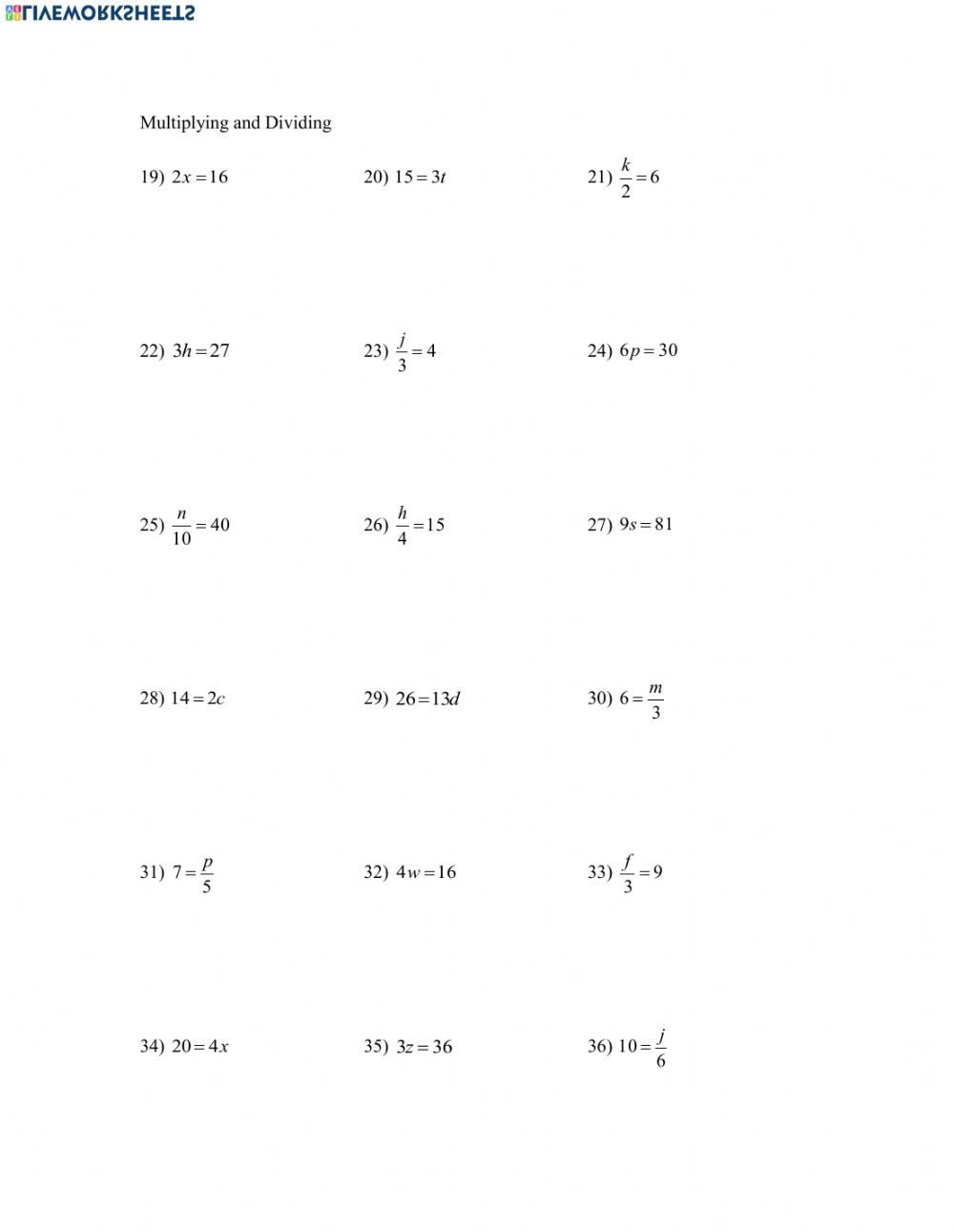 Simplifying Equations Worksheet Printable Word Searches