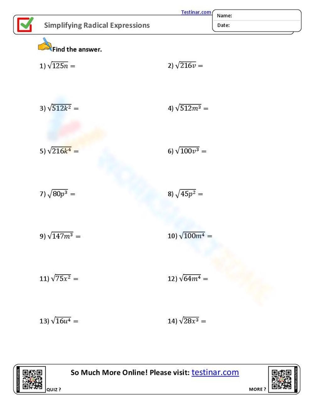equations with radicals worksheet