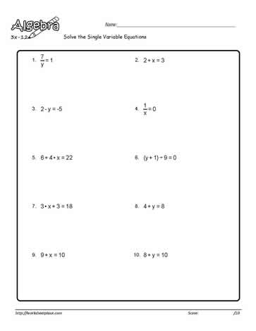 Single Variable Equation Worksheet 17 Worksheets