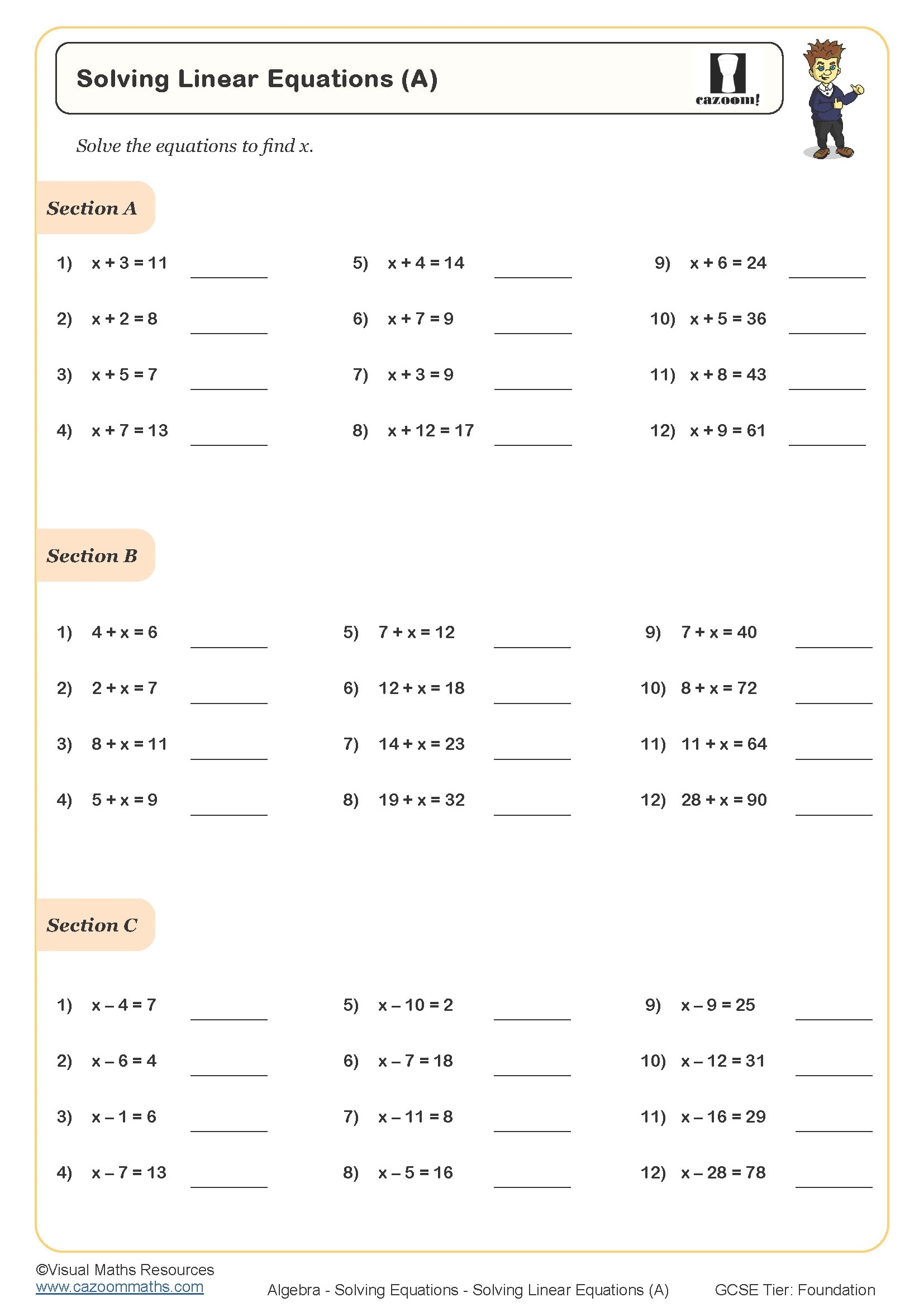 Single Variable Equations Worksheets Worksheets Library