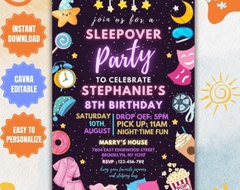 Sleepover Birthday Invitation Printable Sleepover Invite Slumber 