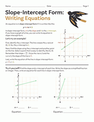 slope intercept equations worksheet
