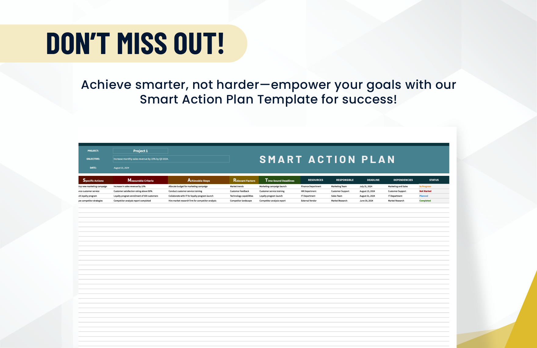 Smart Action Plan Template In Excel Google Sheets Download 