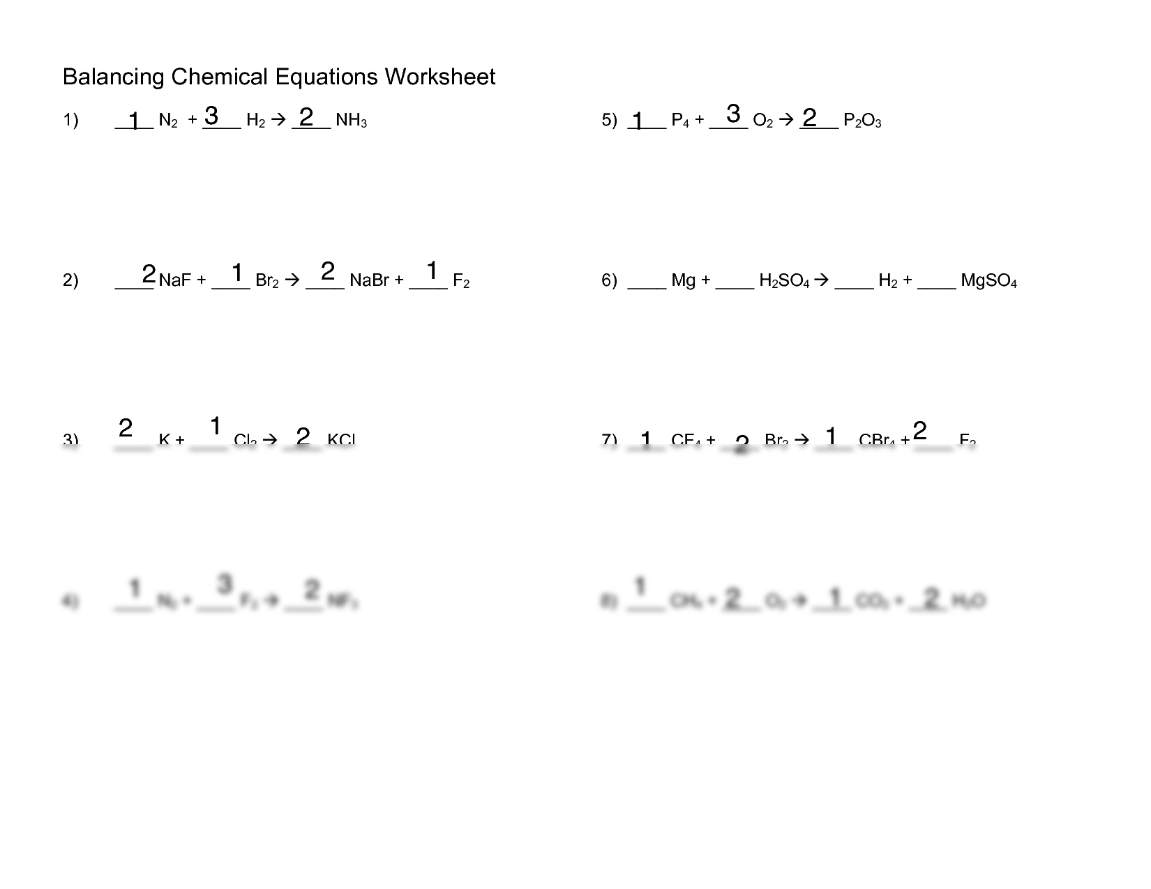 chemical balance equation worksheet