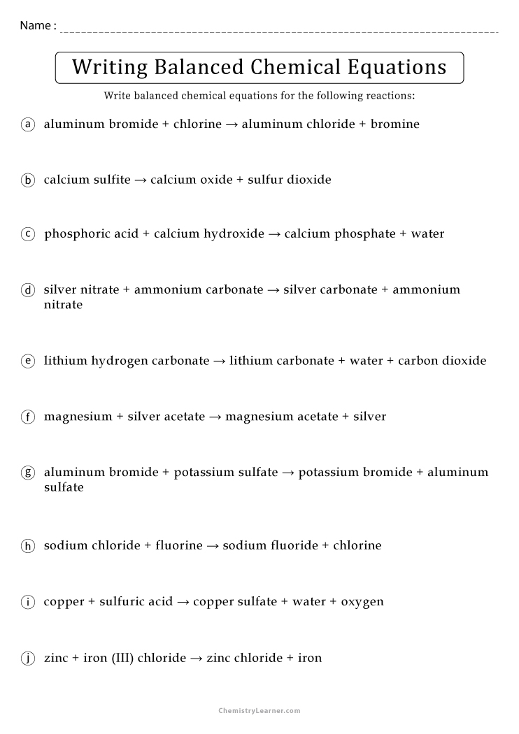 SOLUTION Balancing Equations Worksheet And Key Studypool 