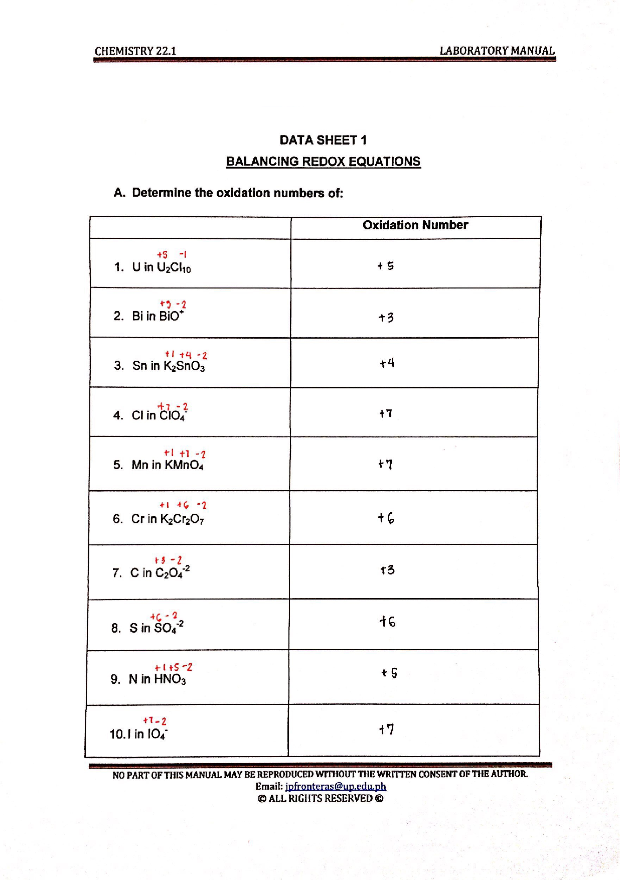 SOLUTION CHEM 22 Balancing Redox Equations Worksheet Studypool