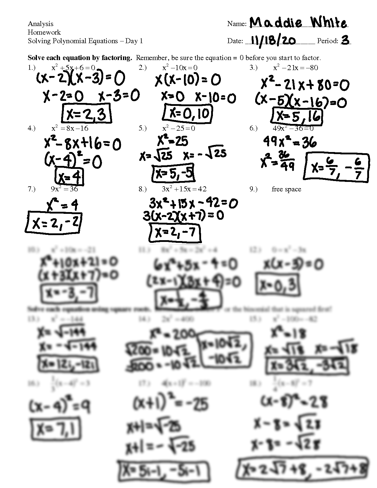 factor and solve polynomial equations worksheet