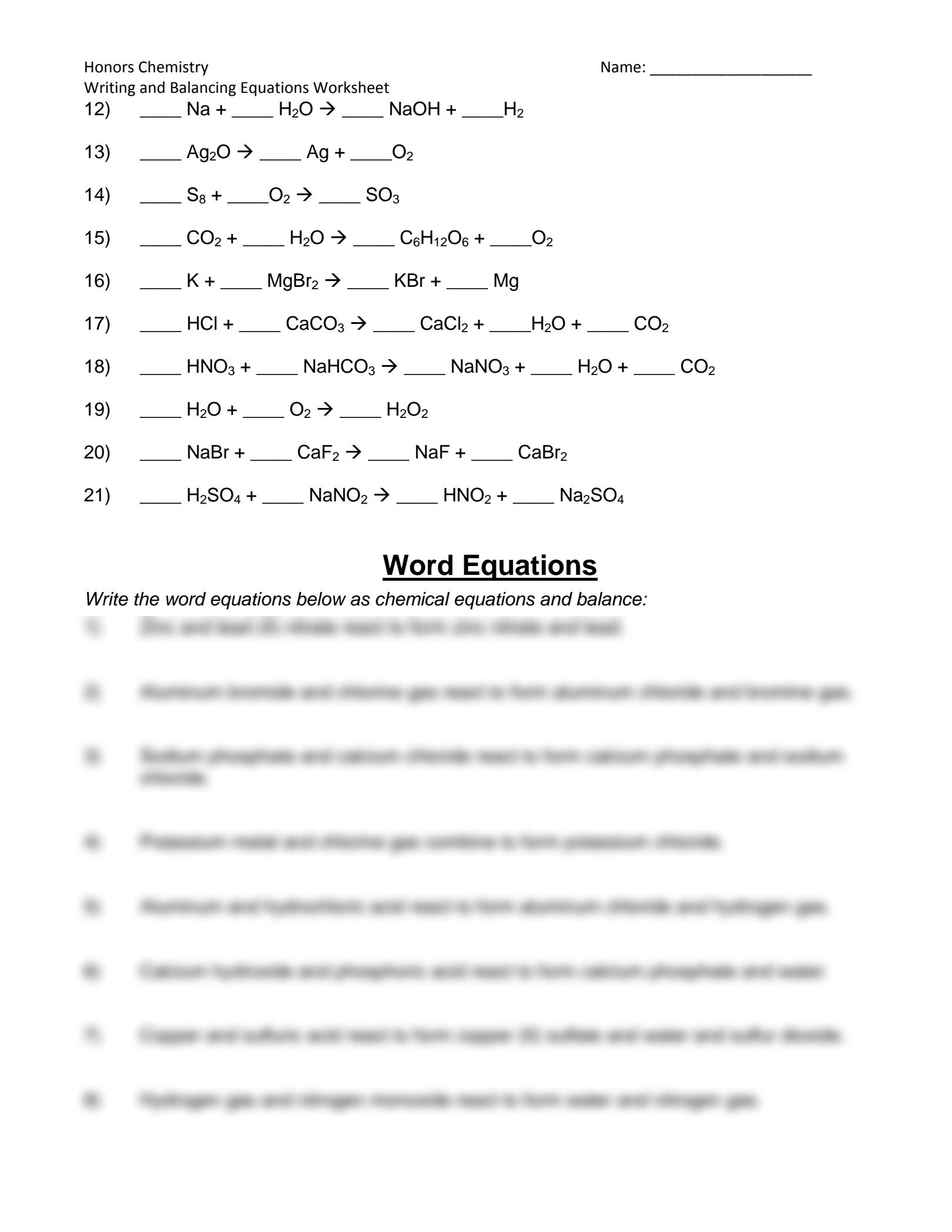 SOLUTION Writing And Balancing Equations Worksheet Steps In
