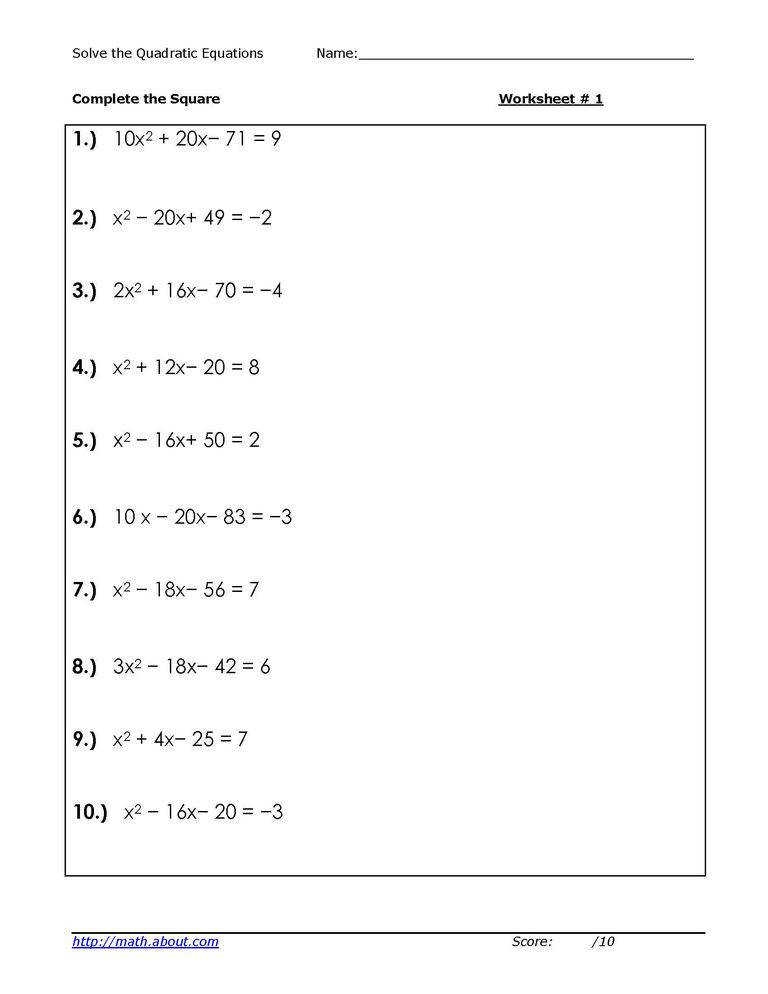 Solve Each Equation Using The Quadratic Formula Worksheet Equations 