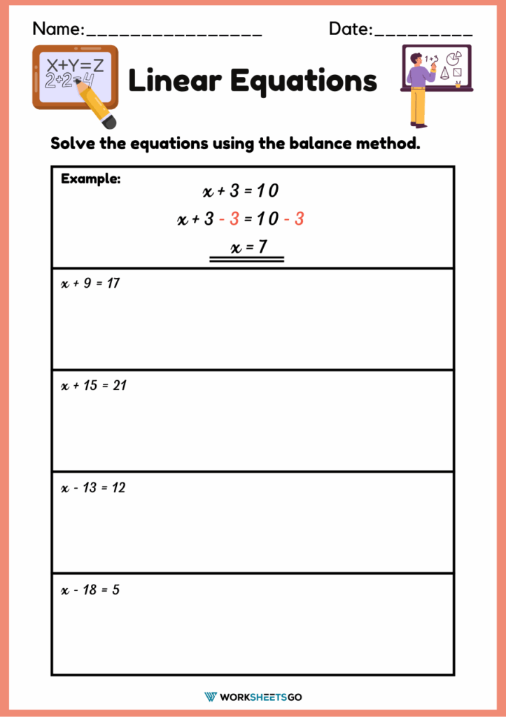 Solve Linear Equations Worksheet - Creative Printable